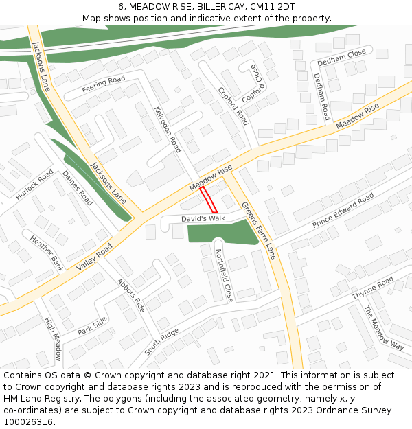 6, MEADOW RISE, BILLERICAY, CM11 2DT: Location map and indicative extent of plot