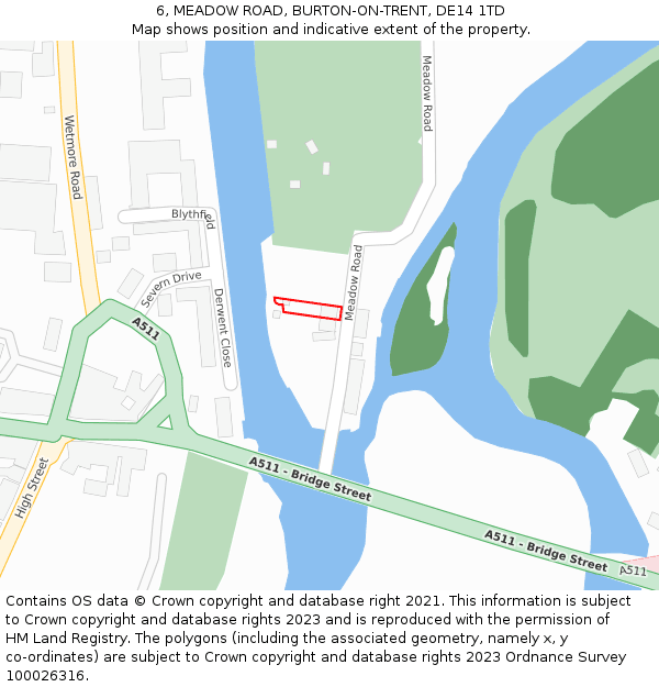 6, MEADOW ROAD, BURTON-ON-TRENT, DE14 1TD: Location map and indicative extent of plot