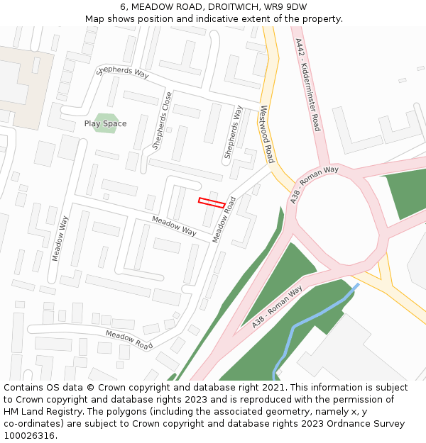 6, MEADOW ROAD, DROITWICH, WR9 9DW: Location map and indicative extent of plot