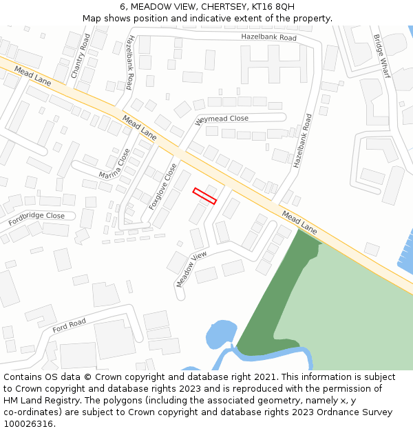 6, MEADOW VIEW, CHERTSEY, KT16 8QH: Location map and indicative extent of plot