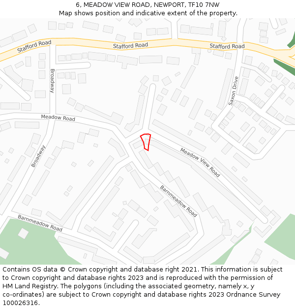 6, MEADOW VIEW ROAD, NEWPORT, TF10 7NW: Location map and indicative extent of plot