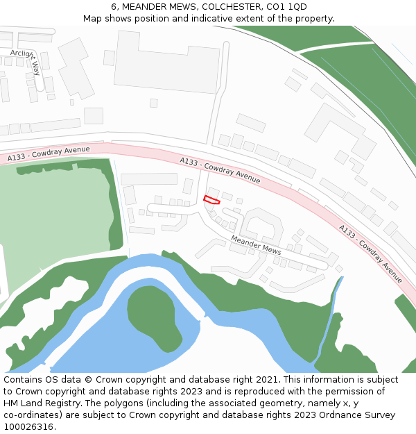 6, MEANDER MEWS, COLCHESTER, CO1 1QD: Location map and indicative extent of plot
