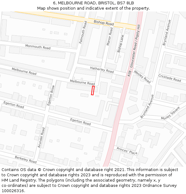 6, MELBOURNE ROAD, BRISTOL, BS7 8LB: Location map and indicative extent of plot