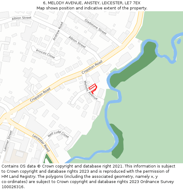 6, MELODY AVENUE, ANSTEY, LEICESTER, LE7 7EX: Location map and indicative extent of plot