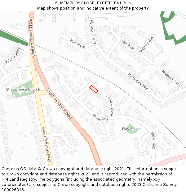 6, MEMBURY CLOSE, EXETER, EX1 3UN: Location map and indicative extent of plot