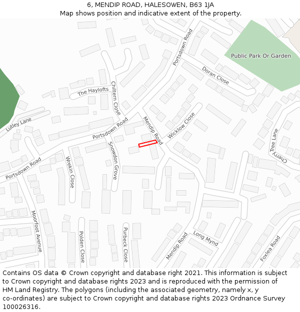 6, MENDIP ROAD, HALESOWEN, B63 1JA: Location map and indicative extent of plot
