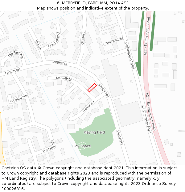 6, MERRYFIELD, FAREHAM, PO14 4SF: Location map and indicative extent of plot
