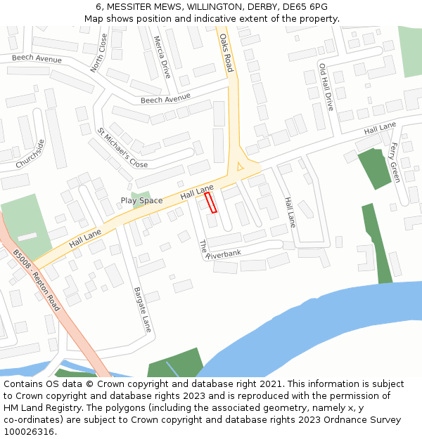 6, MESSITER MEWS, WILLINGTON, DERBY, DE65 6PG: Location map and indicative extent of plot