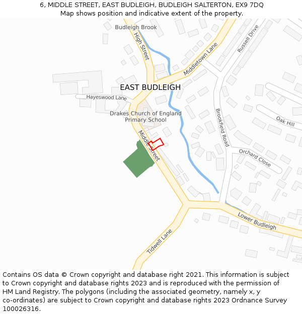 6, MIDDLE STREET, EAST BUDLEIGH, BUDLEIGH SALTERTON, EX9 7DQ: Location map and indicative extent of plot