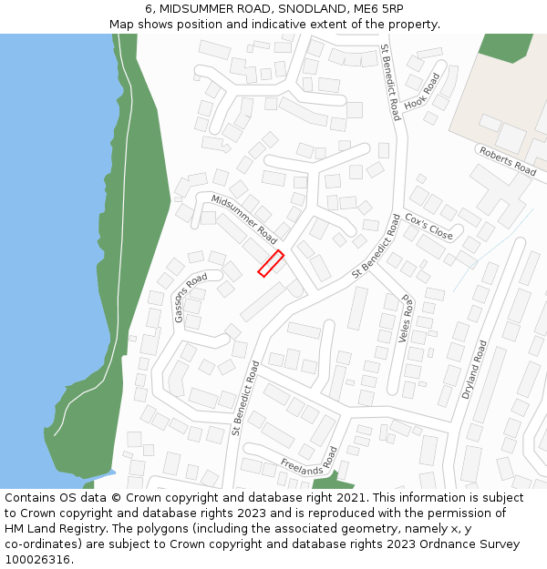 6, MIDSUMMER ROAD, SNODLAND, ME6 5RP: Location map and indicative extent of plot