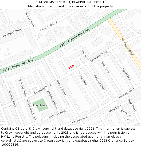 6, MIDSUMMER STREET, BLACKBURN, BB2 1HH: Location map and indicative extent of plot