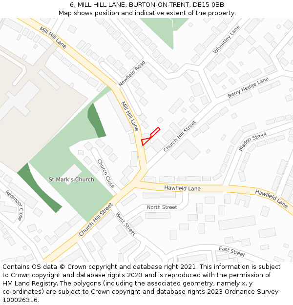 6, MILL HILL LANE, BURTON-ON-TRENT, DE15 0BB: Location map and indicative extent of plot