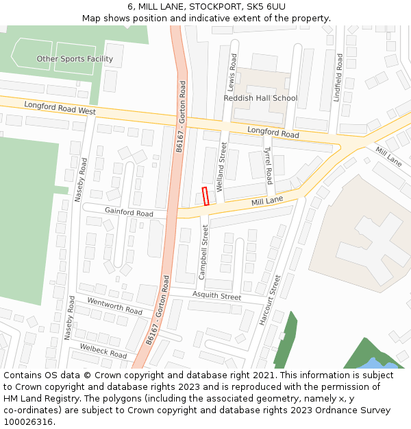 6, MILL LANE, STOCKPORT, SK5 6UU: Location map and indicative extent of plot