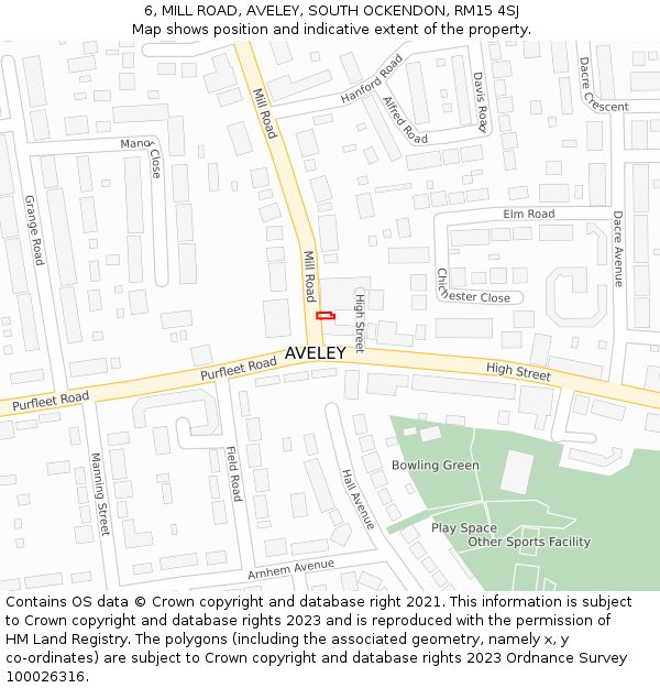 6, MILL ROAD, AVELEY, SOUTH OCKENDON, RM15 4SJ: Location map and indicative extent of plot