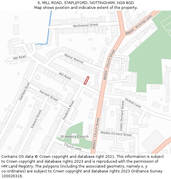 6, MILL ROAD, STAPLEFORD, NOTTINGHAM, NG9 8GD: Location map and indicative extent of plot