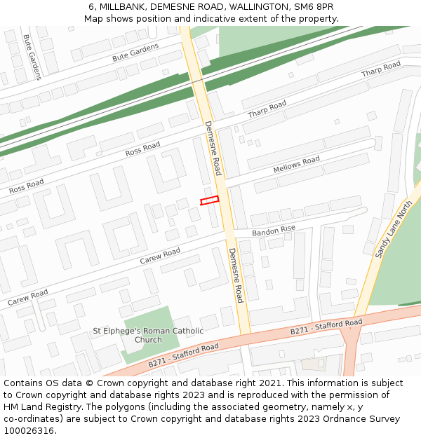6, MILLBANK, DEMESNE ROAD, WALLINGTON, SM6 8PR: Location map and indicative extent of plot