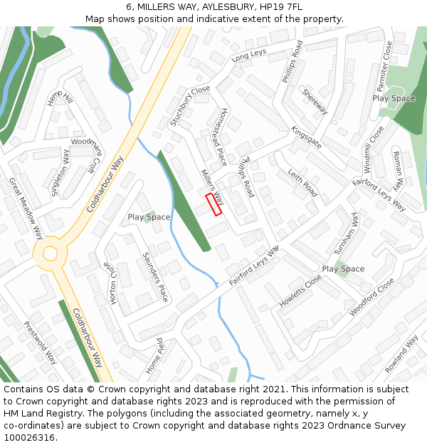 6, MILLERS WAY, AYLESBURY, HP19 7FL: Location map and indicative extent of plot