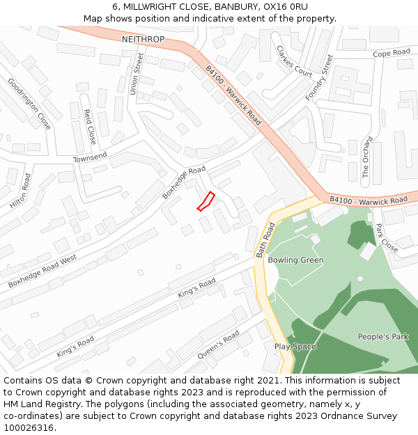 6, MILLWRIGHT CLOSE, BANBURY, OX16 0RU: Location map and indicative extent of plot