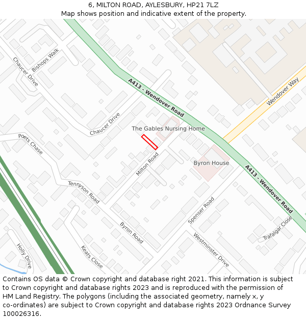 6, MILTON ROAD, AYLESBURY, HP21 7LZ: Location map and indicative extent of plot