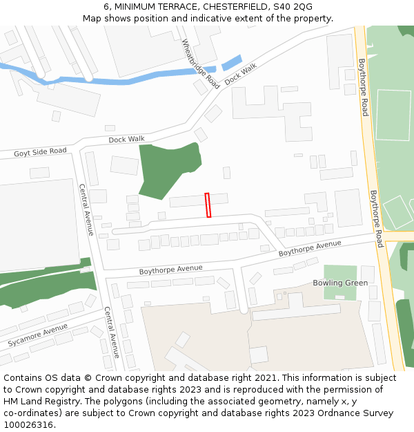 6, MINIMUM TERRACE, CHESTERFIELD, S40 2QG: Location map and indicative extent of plot