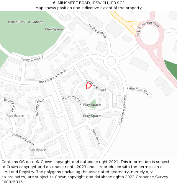 6, MINSMERE ROAD, IPSWICH, IP3 9GF: Location map and indicative extent of plot