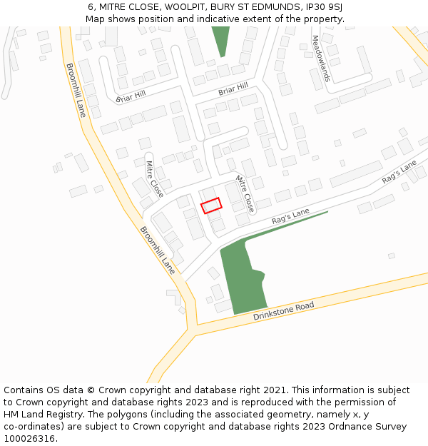 6, MITRE CLOSE, WOOLPIT, BURY ST EDMUNDS, IP30 9SJ: Location map and indicative extent of plot