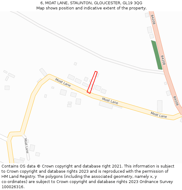 6, MOAT LANE, STAUNTON, GLOUCESTER, GL19 3QG: Location map and indicative extent of plot