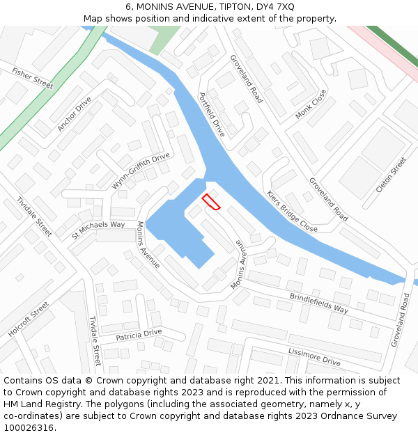 6, MONINS AVENUE, TIPTON, DY4 7XQ: Location map and indicative extent of plot