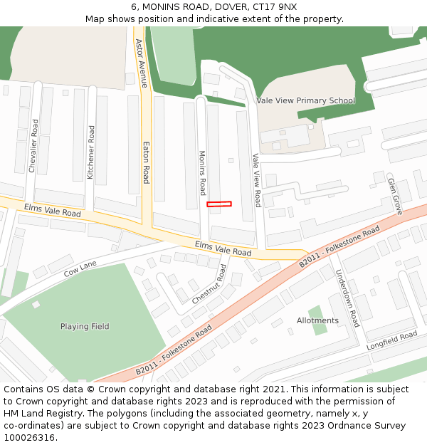 6, MONINS ROAD, DOVER, CT17 9NX: Location map and indicative extent of plot