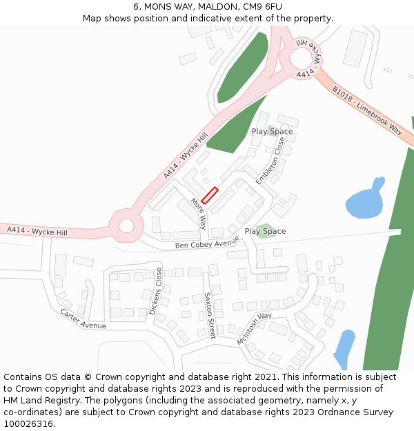 6, MONS WAY, MALDON, CM9 6FU: Location map and indicative extent of plot