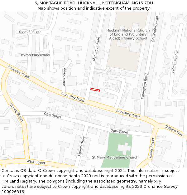 6, MONTAGUE ROAD, HUCKNALL, NOTTINGHAM, NG15 7DU: Location map and indicative extent of plot