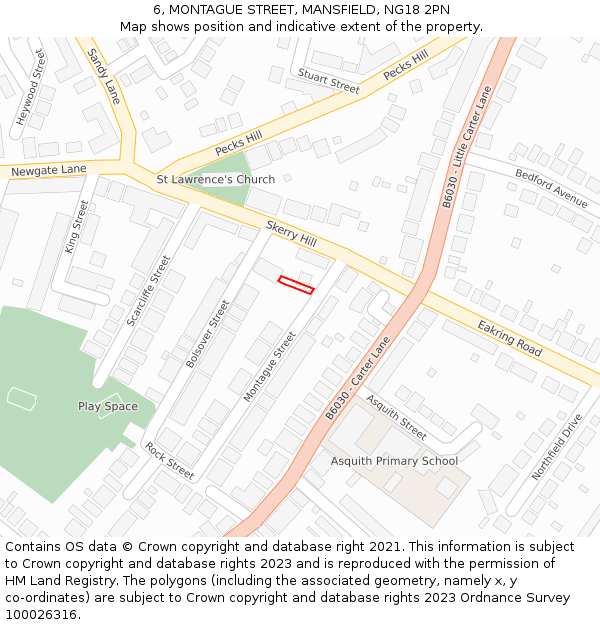 6, MONTAGUE STREET, MANSFIELD, NG18 2PN: Location map and indicative extent of plot
