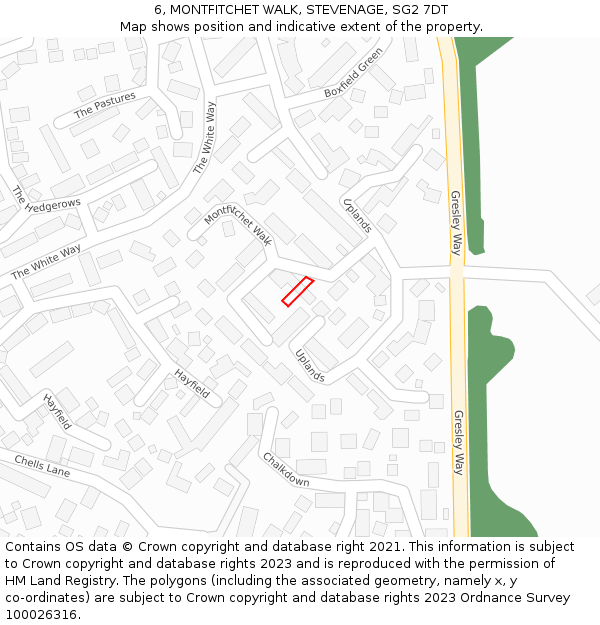6, MONTFITCHET WALK, STEVENAGE, SG2 7DT: Location map and indicative extent of plot