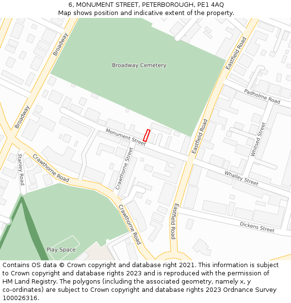 6, MONUMENT STREET, PETERBOROUGH, PE1 4AQ: Location map and indicative extent of plot