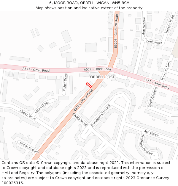 6, MOOR ROAD, ORRELL, WIGAN, WN5 8SA: Location map and indicative extent of plot