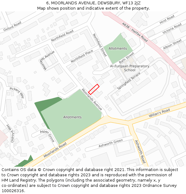 6, MOORLANDS AVENUE, DEWSBURY, WF13 2JZ: Location map and indicative extent of plot