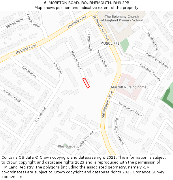 6, MORETON ROAD, BOURNEMOUTH, BH9 3PR: Location map and indicative extent of plot