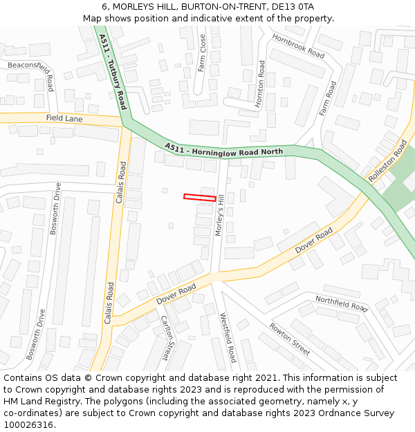 6, MORLEYS HILL, BURTON-ON-TRENT, DE13 0TA: Location map and indicative extent of plot