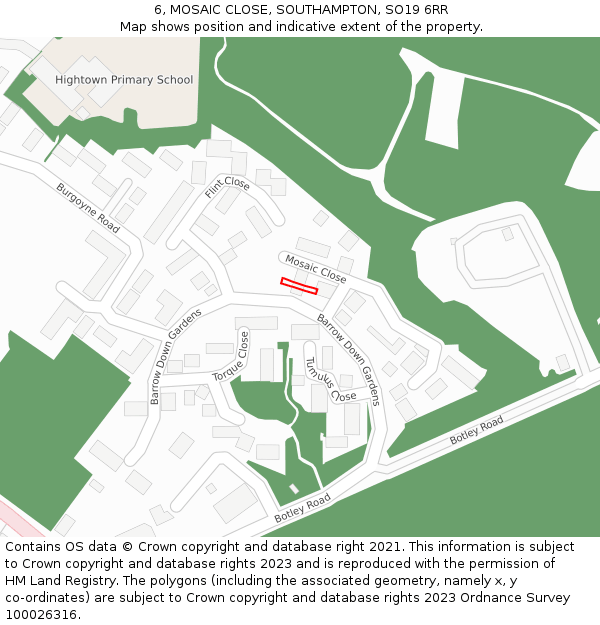 6, MOSAIC CLOSE, SOUTHAMPTON, SO19 6RR: Location map and indicative extent of plot