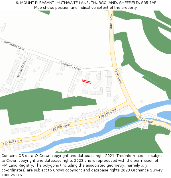6, MOUNT PLEASANT, HUTHWAITE LANE, THURGOLAND, SHEFFIELD, S35 7AF: Location map and indicative extent of plot