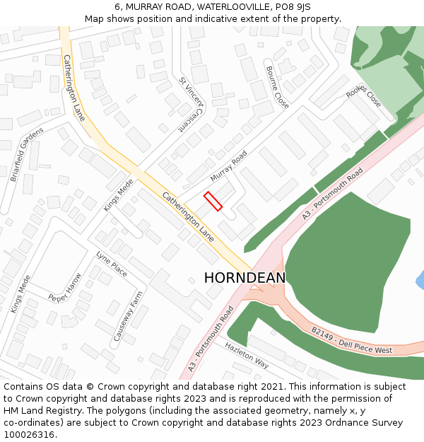 6, MURRAY ROAD, WATERLOOVILLE, PO8 9JS: Location map and indicative extent of plot