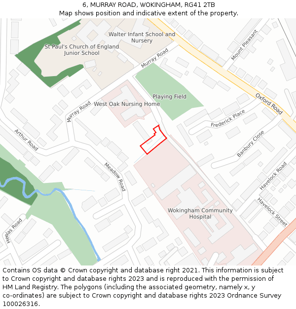 6, MURRAY ROAD, WOKINGHAM, RG41 2TB: Location map and indicative extent of plot