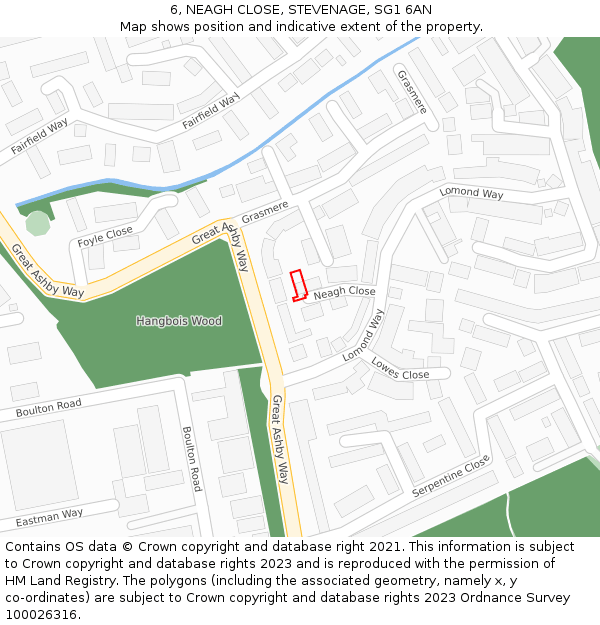 6, NEAGH CLOSE, STEVENAGE, SG1 6AN: Location map and indicative extent of plot
