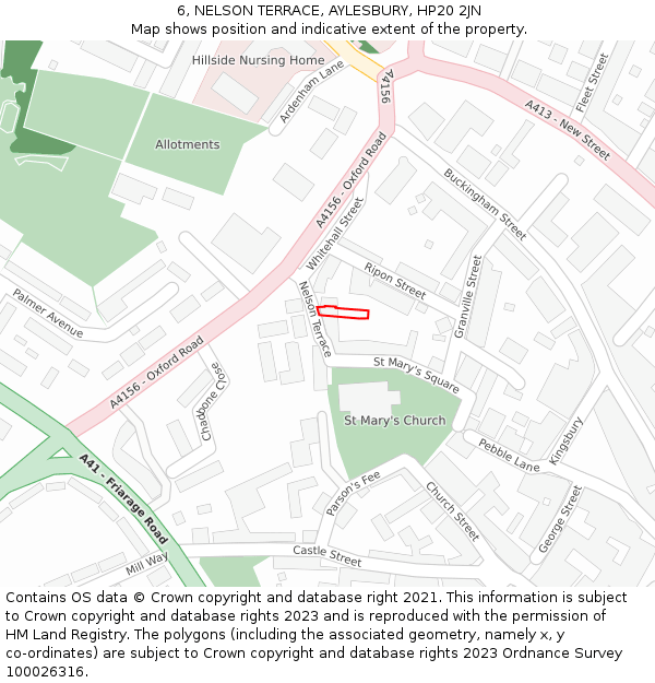 6, NELSON TERRACE, AYLESBURY, HP20 2JN: Location map and indicative extent of plot