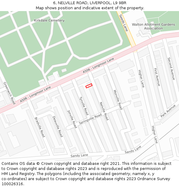 6, NELVILLE ROAD, LIVERPOOL, L9 9BR: Location map and indicative extent of plot
