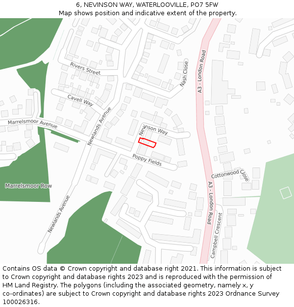 6, NEVINSON WAY, WATERLOOVILLE, PO7 5FW: Location map and indicative extent of plot