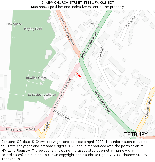 6, NEW CHURCH STREET, TETBURY, GL8 8DT: Location map and indicative extent of plot