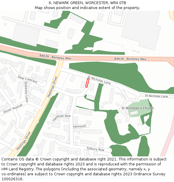 6, NEWARK GREEN, WORCESTER, WR4 0TB: Location map and indicative extent of plot