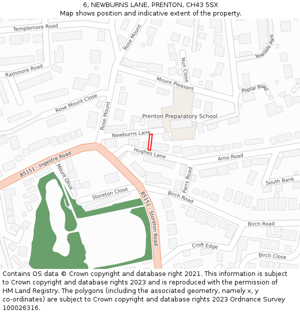 6, NEWBURNS LANE, PRENTON, CH43 5SX: Location map and indicative extent of plot