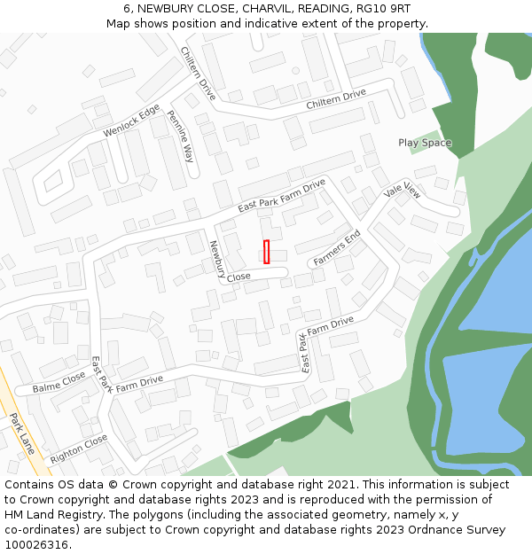 6, NEWBURY CLOSE, CHARVIL, READING, RG10 9RT: Location map and indicative extent of plot